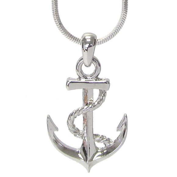Anchor Necklace in White Gold Plating - Picture 2 of 2